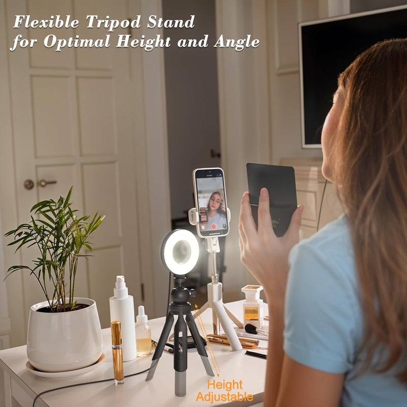 Mojimdo Ring Light with Tripod and Clamp, [3 Color, 5 Brightness & Timer] USB Plug Clip On Lights for Laptop Working Distance Learning Zoom Call Self Broadcasting Live Streaming Video Conference Lighting - Image 4